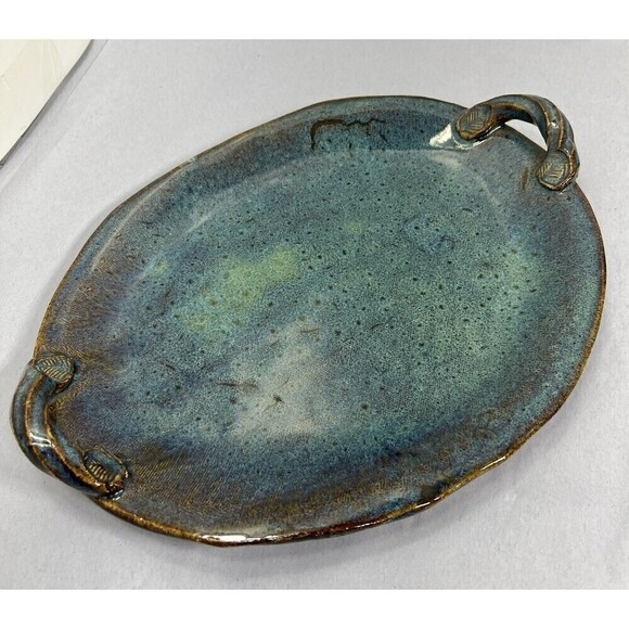 Handmade 12in Serving Tray W/ Applied Handles Jerry Pruitt Thou Art Studio 2003 - Picture 1 of 13